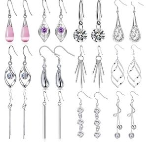 12 Pairs Silver Plated Dangle Drop Earrings NWT